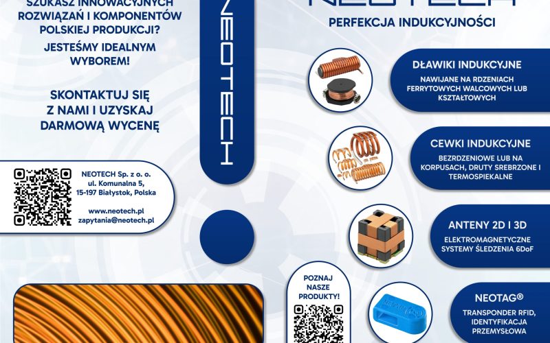 NEOTECH - Manufacturer of machines and inductive components. Winders, robotics, automation. Coils, Cylindrical chokes, Antennas, Heaters, Transformers. www.neotech.pl/maszyny/en