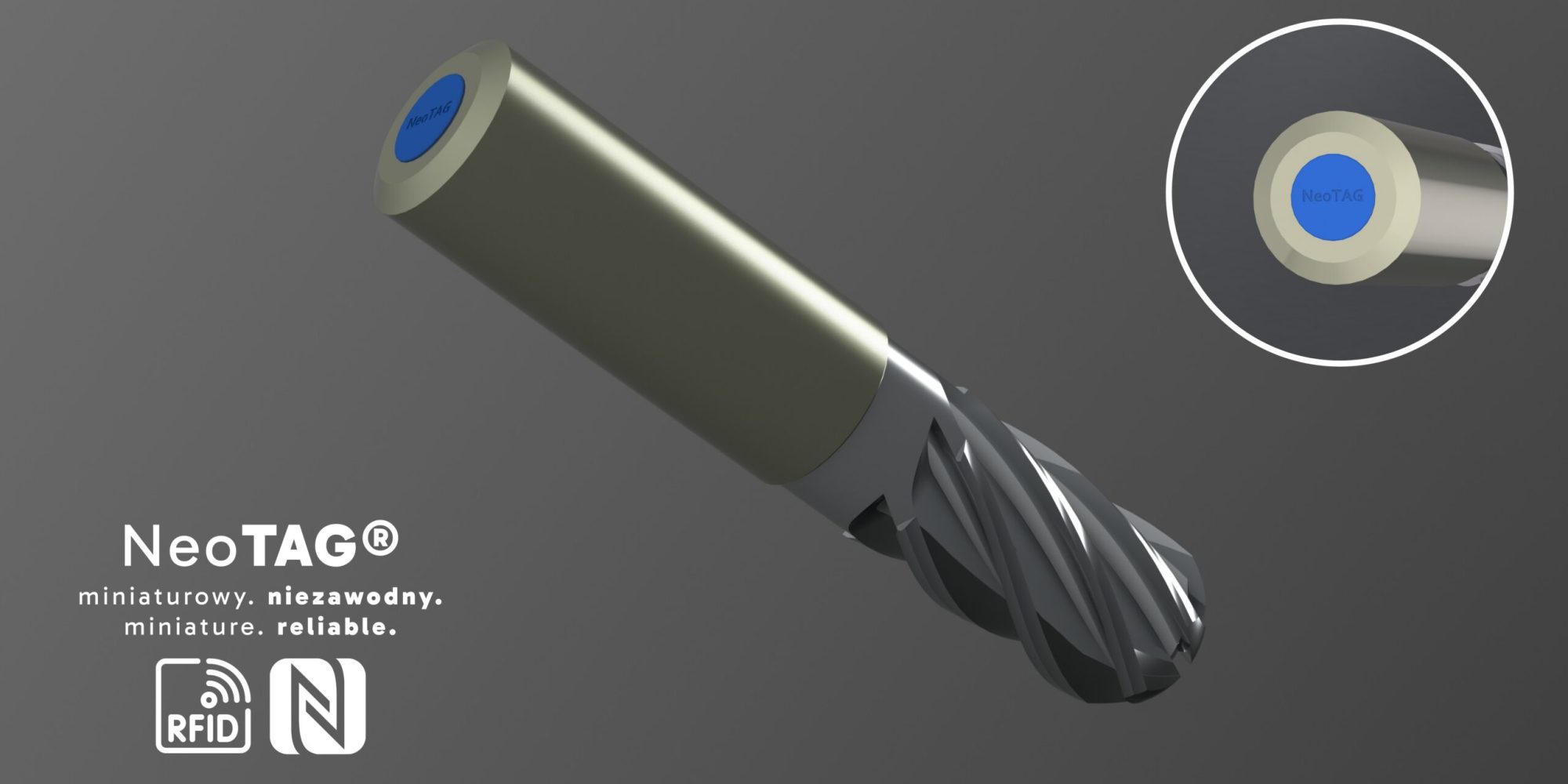 NeoTAG - Miniature RFID - tool identification, access control, calibration, logistics, precision, automation. Industry 4.0. Miniature tags for industrial tools. Ideal for identification, calibration, access control and logistics. High resistance, quick assembly. www.neotech.pl