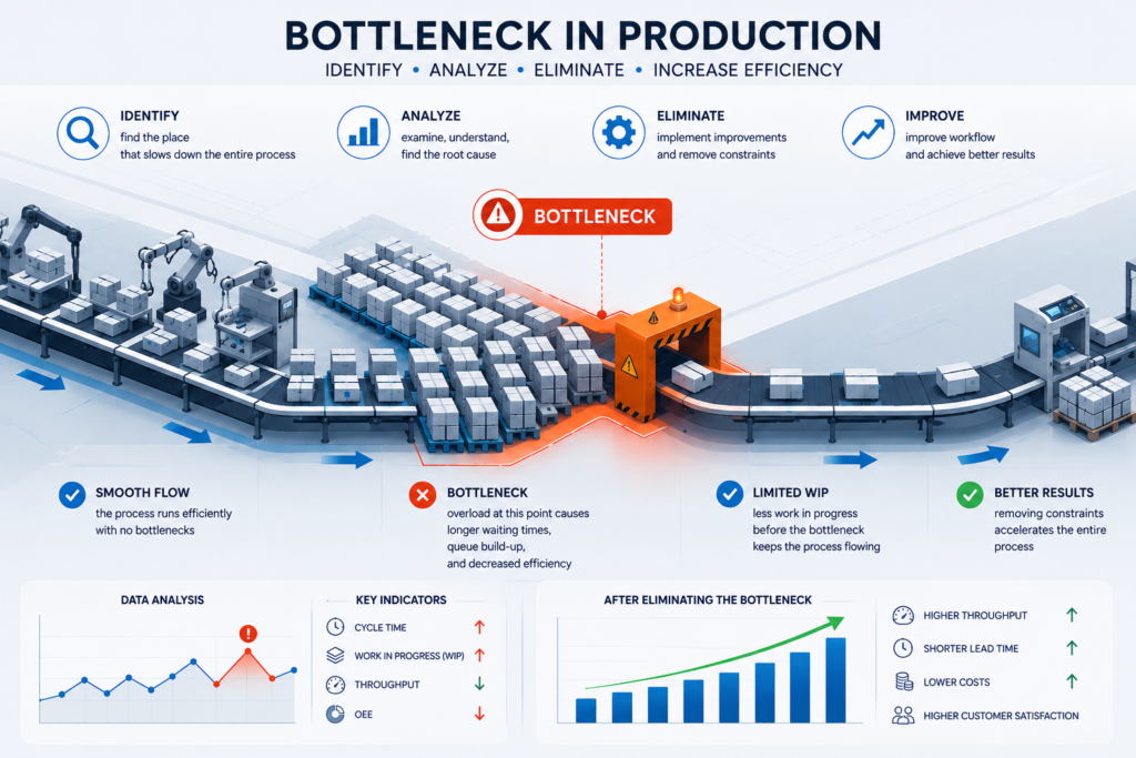 Bottlenecks in production processes: diagnostics, root cause analysis and optimization using industrial automation