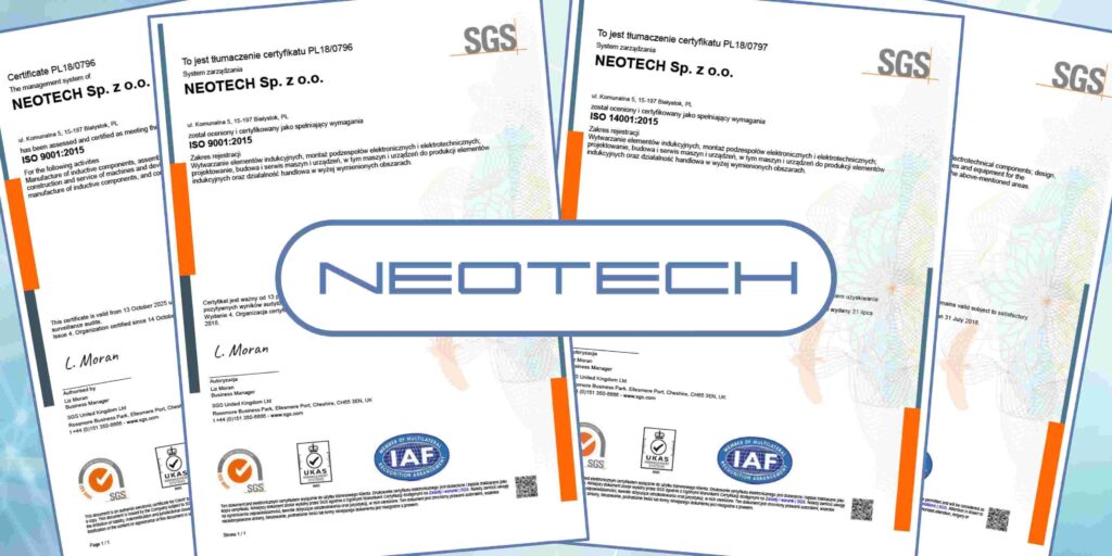 NEOTECH z przedłużonymi certyfikatami ISO 9001 i ISO 14001